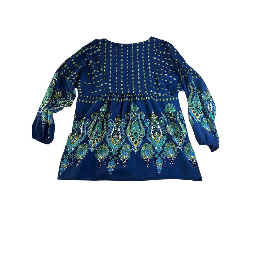 Bohemian Indie Paisley Print Embroidered Bedazzled Women's Blouse‎ Top Floral XL - Picture 4 of 8